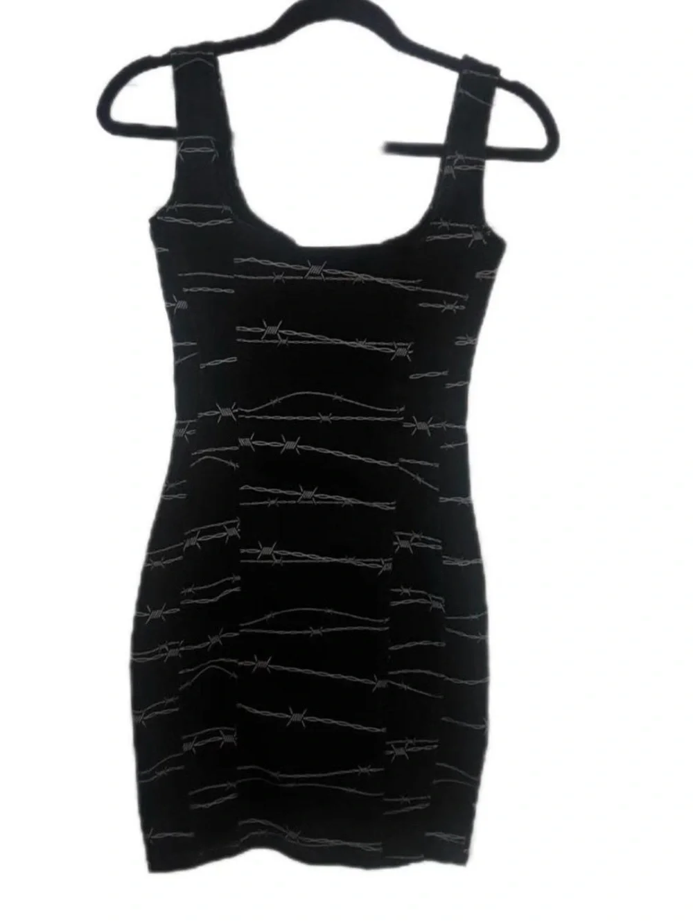 Disturbia Black Dress with White Barbed Wire Print and Front Zip - Picture 2 of 5